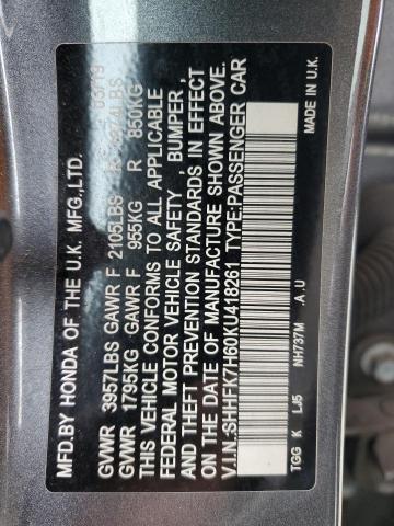 SHHFK7H60KU418261 - 2019 HONDA CIVIC EX Boz foto 12