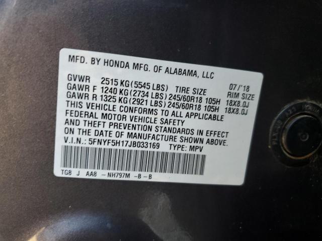 5FNYF5H17JB033169 - 2018 HONDA PILOT LX Сұр фото 13