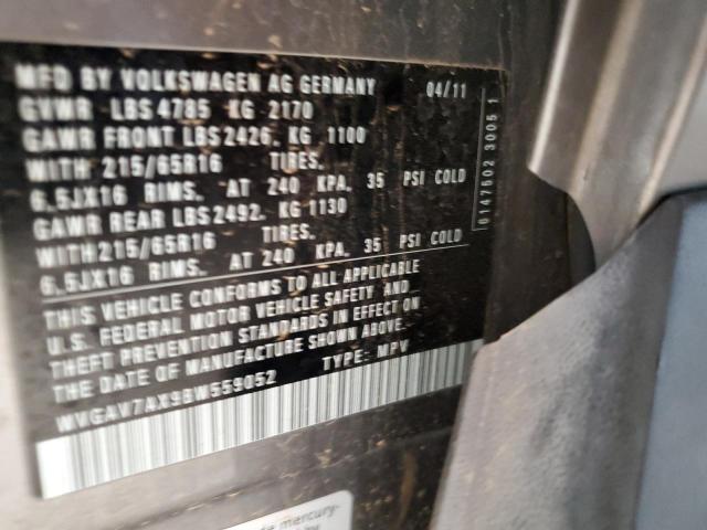 WVGAV7AX9BW559052 - 2011 VOLKSWAGEN TIGUAN S CHARCOAL photo 12