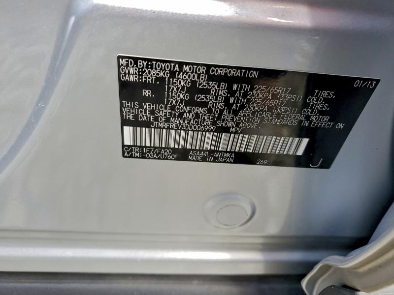 JTMRFREV3DD006999 - 2013 TOYOTA RAV4 XLE SILVER photo 14