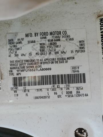 1FMFU16527LA80669 - 2007 FORD EXPEDITION XLT WHITE photo 13