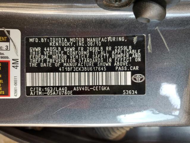 4T1BF3EK3BU617645 - 2011 TOYOTA CAMRY BASE 灰色 照片 12