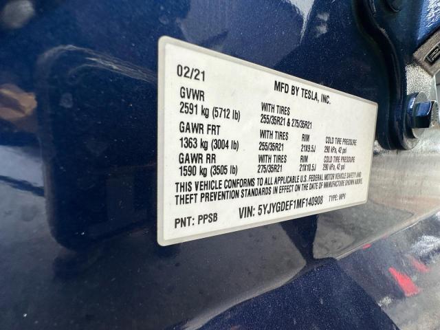 5YJYGDEF1MF140908 - 2021 TESLA MODEL Y BLUE photo 10