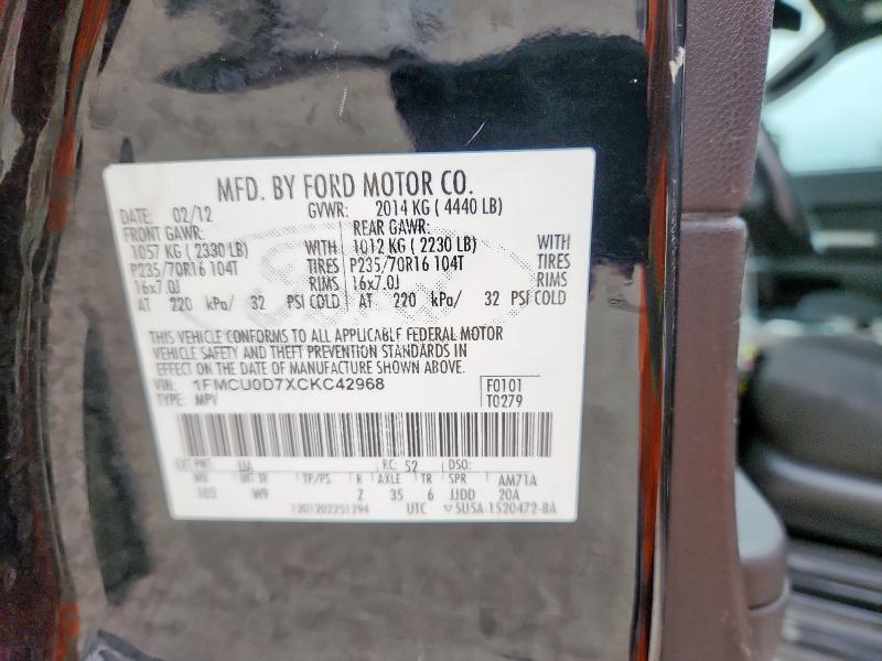 1FMCU0D7XCKC42968 - 2012 FORD ESCAPE XLT 黑色 照片 13