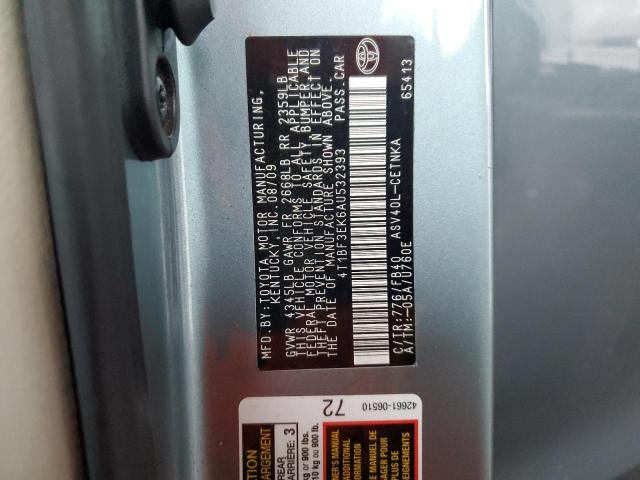 4T1BF3EK6AU532393 - 2010 TOYOTA CAMRY BASE TEAL photo 12