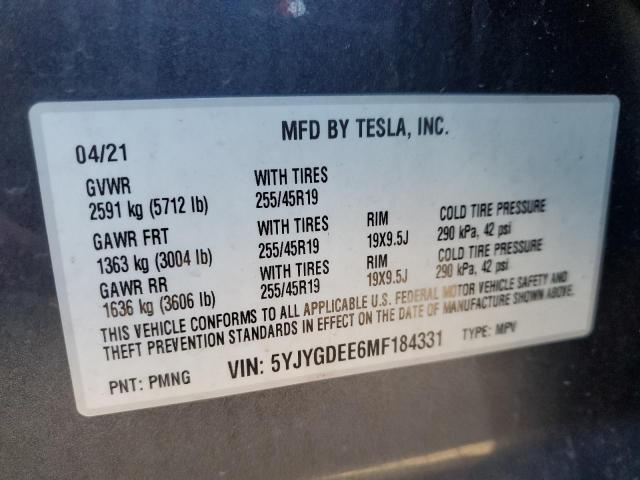 5YJYGDEE6MF184331 - 2021 TESLA MODEL Y 灰色 照片 12