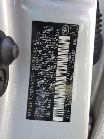 2T1BU4EE4CC861247 - 2012 TOYOTA COROLLA BASE ვერცხლისფერი ფოტო 12