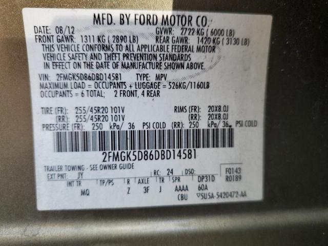 2FMGK5D86DBD14581 - 2013 FORD FLEX LIMITED Зеленый фото 13