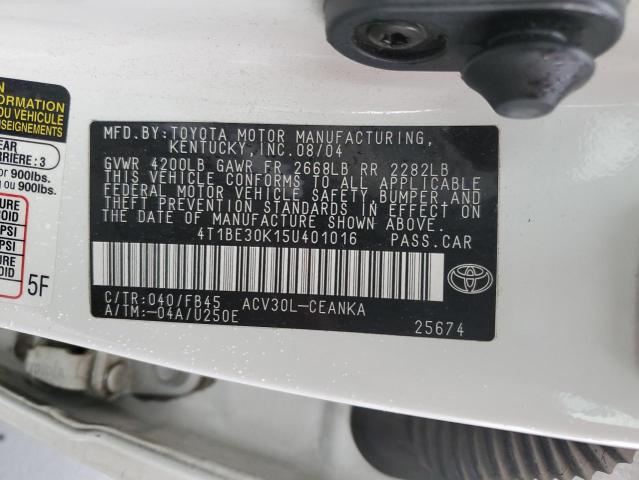 4T1BE30K15U401016 - 2005 TOYOTA CAMRY LE WHITE photo 12