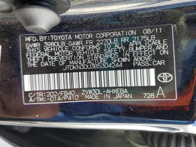 JTDKN3DU3B5304244 - 2011 TOYOTA PRIUS BLACK photo 12