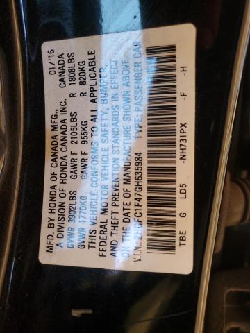2HGFC1F47GH635984 - 2016 HONDA CIVIC EX BLACK photo 12