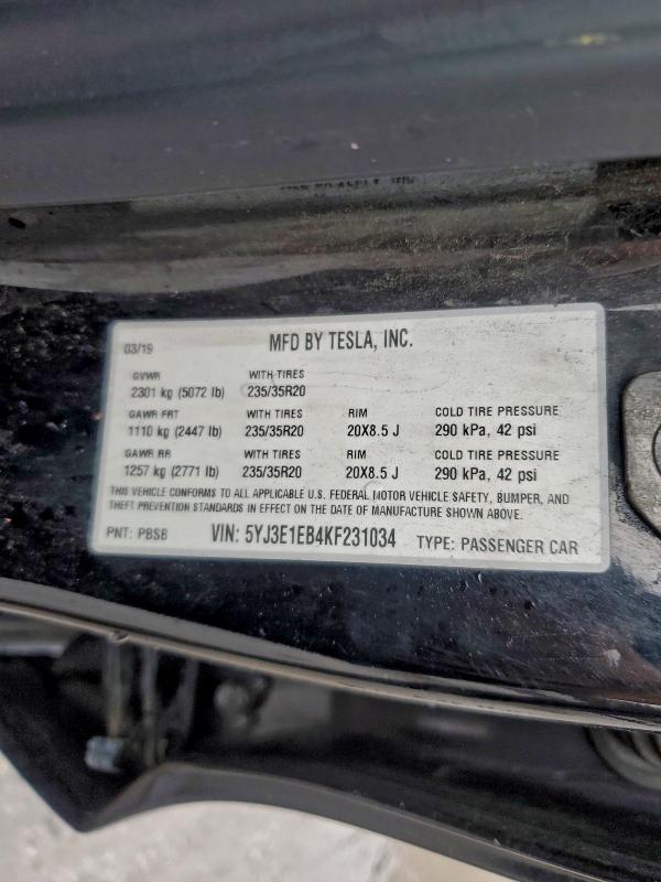 5YJ3E1EB4KF231034 - 2019 TESLA MODEL 3 შავი ფოტო 12