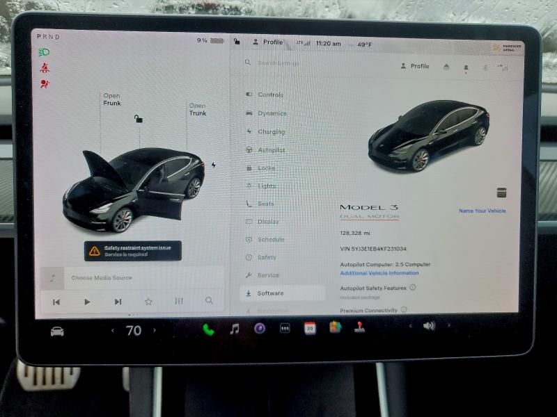 5YJ3E1EB4KF231034 - 2019 TESLA MODEL 3 შავი ფოტო 9