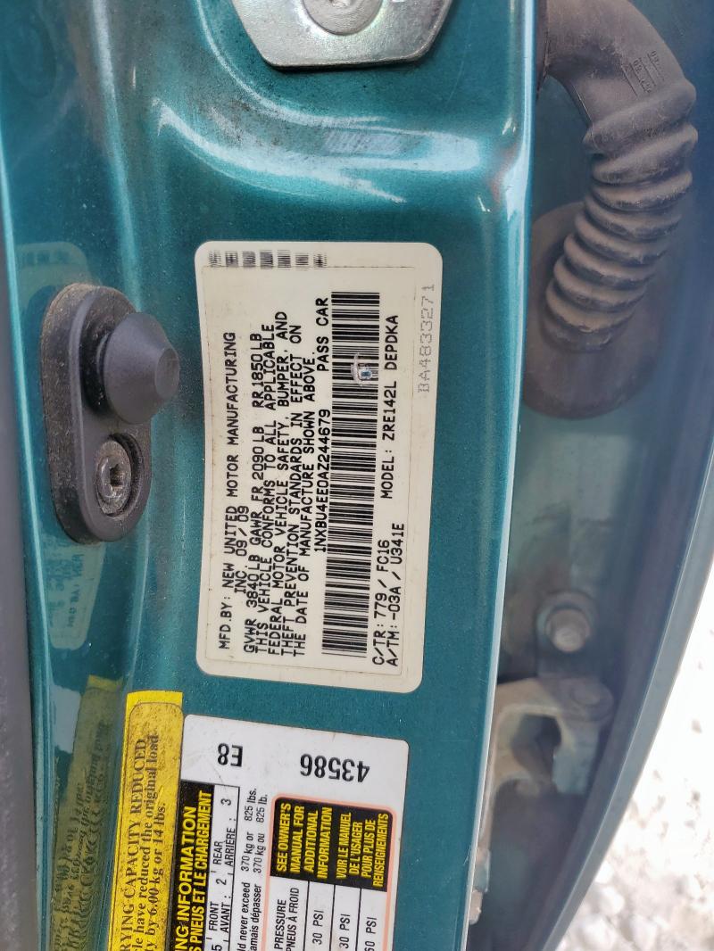 1NXBU4EE0AZ244679 - 2010 TOYOTA COROLLA BASE 绿色 照片 12