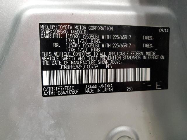 JTMBFREV3FD100739 - 2015 TOYOTA RAV4 LE SILVER photo 12