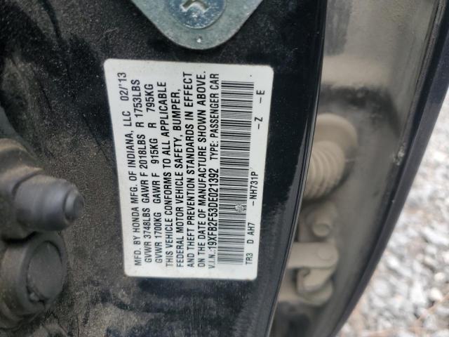 19XFB2F53DE021392 - 2013 HONDA CIVIC LX BLACK photo 12