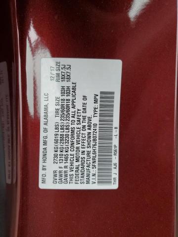 5FNRL6H76JB072410 - 2018 HONDA ODYSSEY EXL Kasztanowy zdjęcie 13