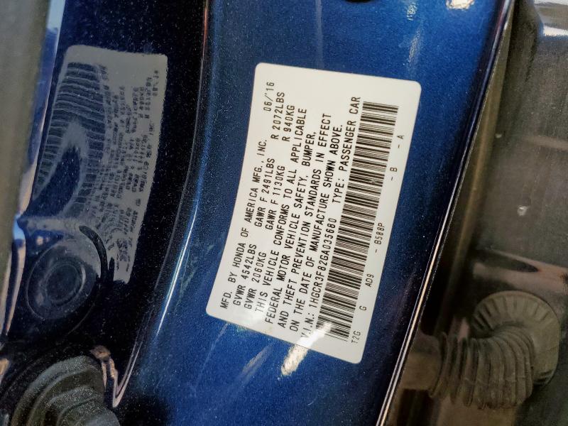 1HGCR3F82GA035680 - 2016 HONDA ACCORD EXL BLUE photo 12