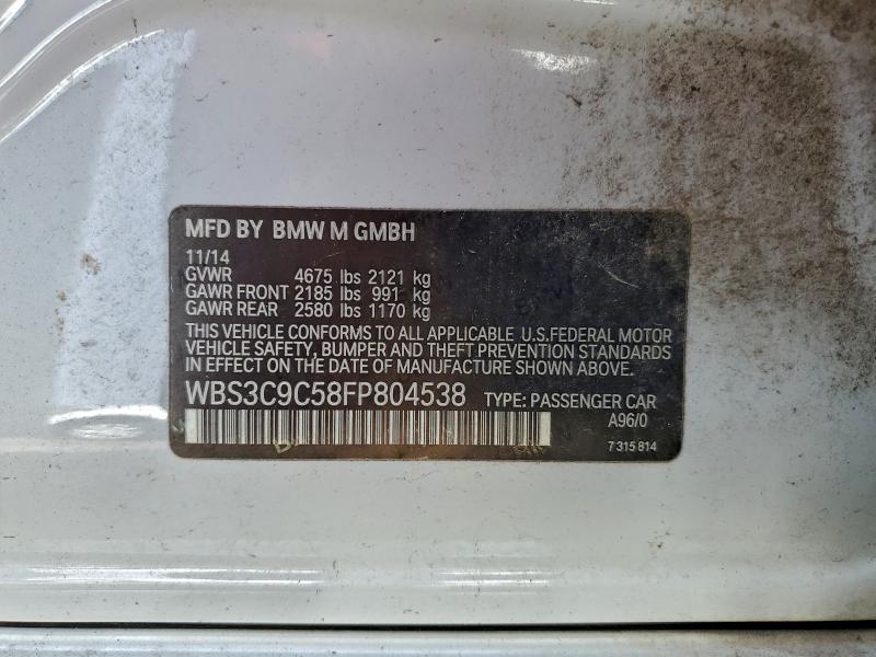 WBS3C9C58FP804538 - 2015 BMW M3 WHITE photo 12