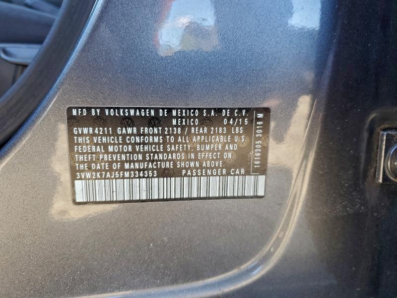 3VW2K7AJ5FM334353 - 2015 VOLKSWAGEN JETTA BASE 灰色 照片 13