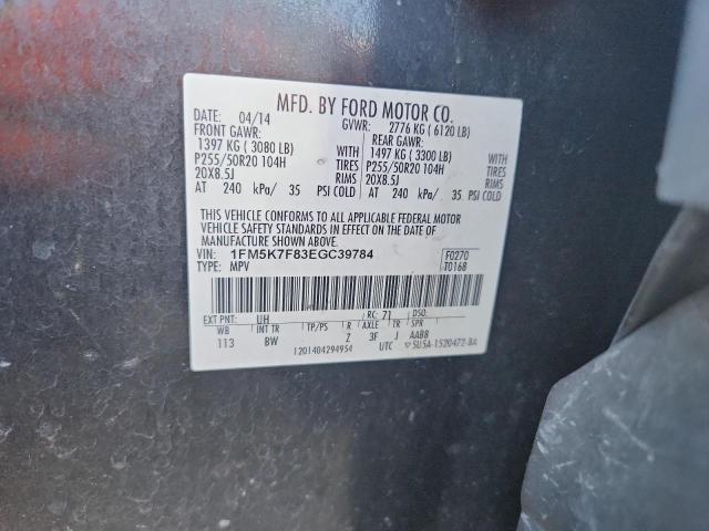 1FM5K7F83EGC39784 - 2014 FORD EXPLORER LIMITED BLACK photo 13