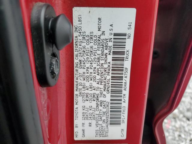 5TELU42NX8Z501362 - 2008 TOYOTA TACOMA DOUBLE CAB RED photo 12