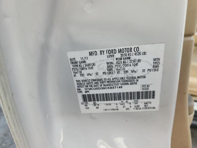 1FMCU0DG9CKB57149 - 2012 FORD ESCAPE XLT თეთრი ფოტო 13