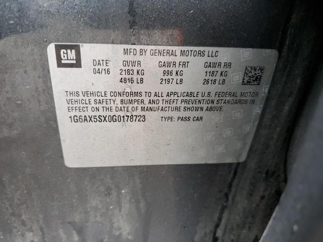 1G6AX5SX0G0178723 - 2016 CADILLAC CTS LUXURY COLLECTION ნაცრისფერი ფოტო 12