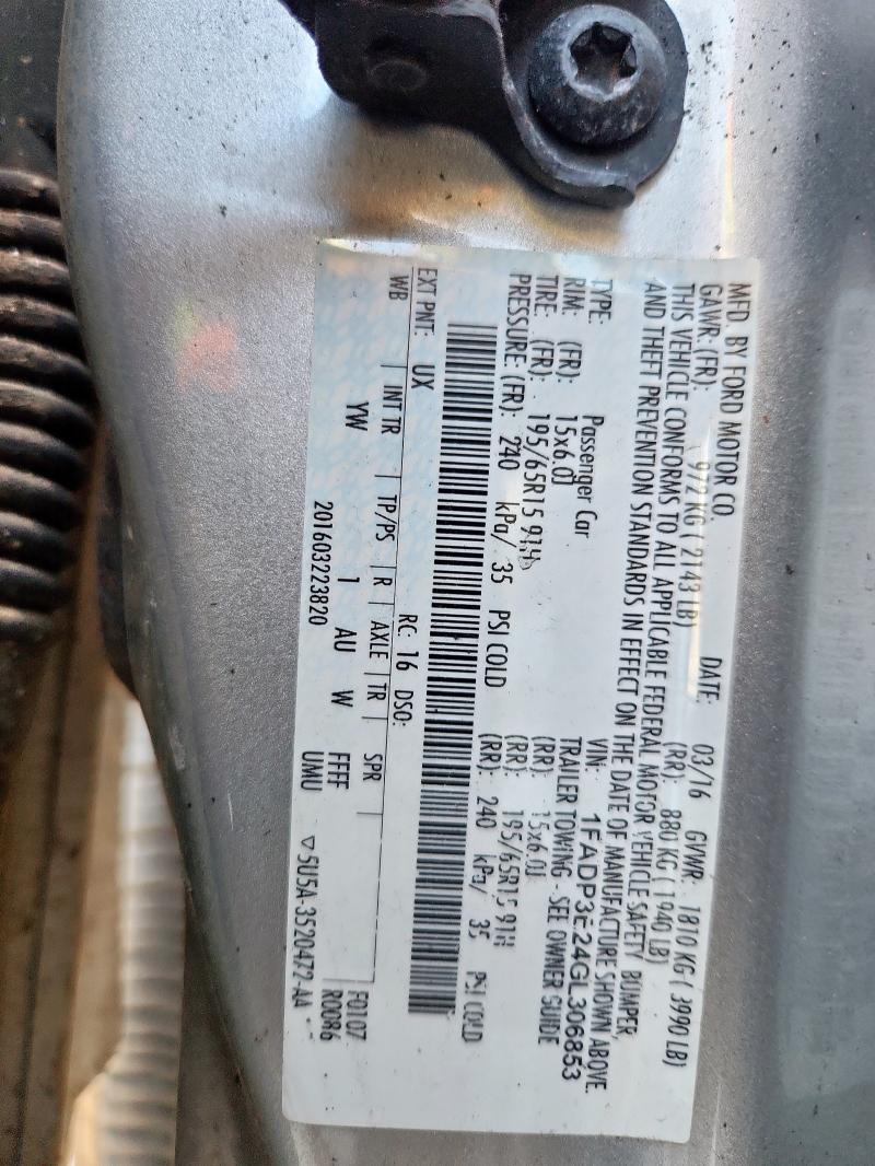 1FADP3E24GL306853 - 2016 FORD FOCUS S SILVER photo 12