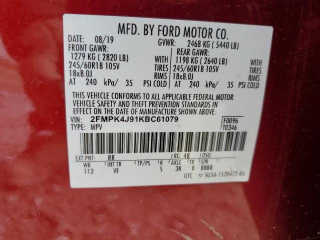 2FMPK4J91KBC61079 - 2019 FORD EDGE SEL 红色 照片 13