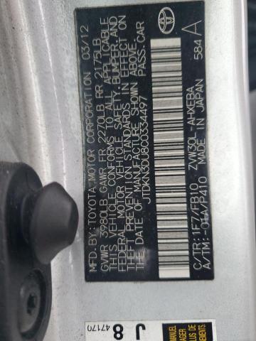 JTDKN3DU8C0334497 - 2012 TOYOTA PRIUS Gümüş foto 12