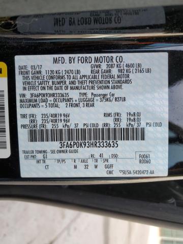 3FA6P0K93HR333635 - 2017 FORD FUSION TITANIUM შავი ფოტო 13