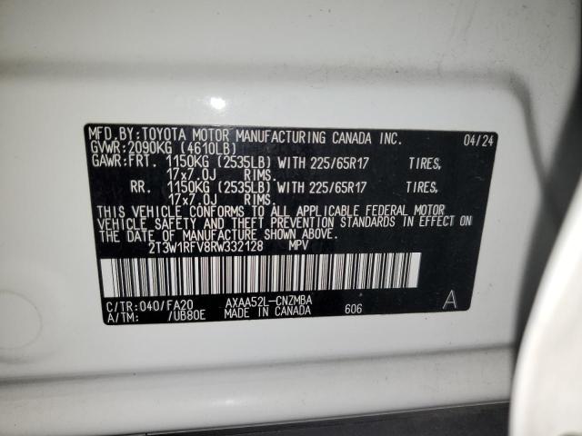 2T3W1RFV8RW332128 - 2024 TOYOTA RAV4 XLE WHITE photo 13