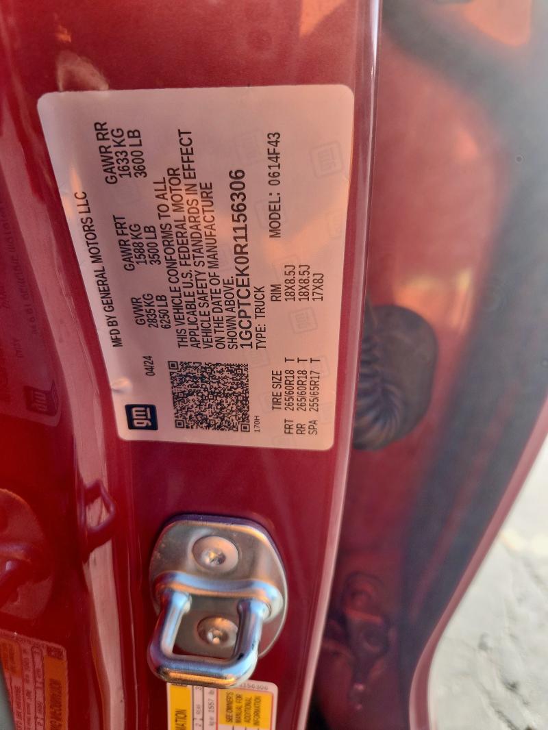 1GCPTCEK0R1156306 - 2024 CHEVROLET COLORADO LT RED photo 12