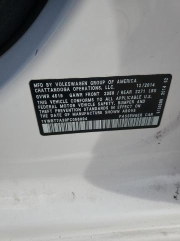 1VWBT7A30FC056994 - 2015 VOLKSWAGEN PASSAT SE 白色 照片 12