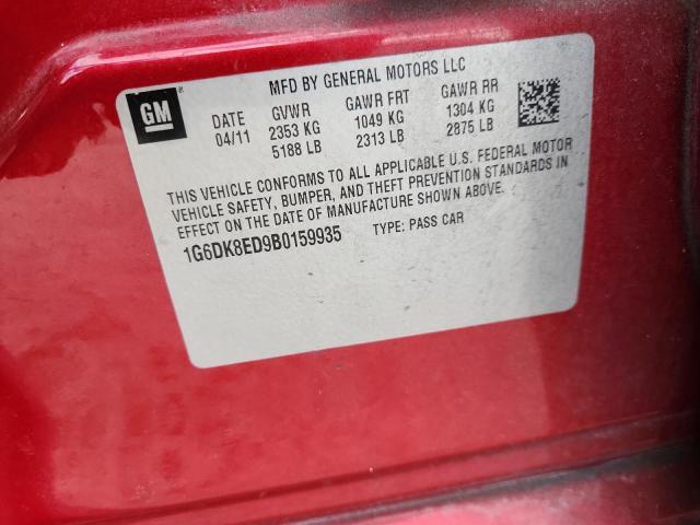 1G6DK8ED9B0159935 - 2011 CADILLAC CTS PERFORMANCE COLLECTION წითელი ფოტო 12