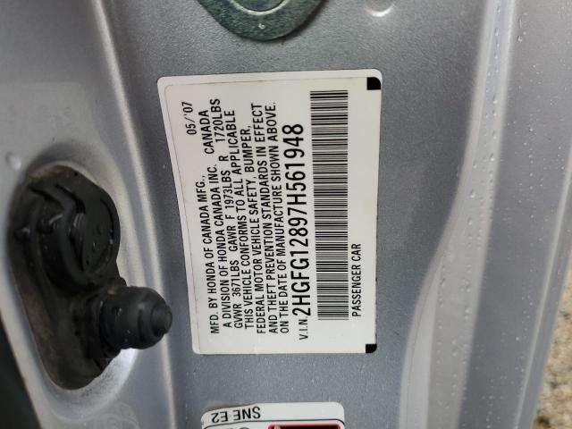 2HGFG12897H561948 - 2007 HONDA CIVIC EX SILVER photo 12