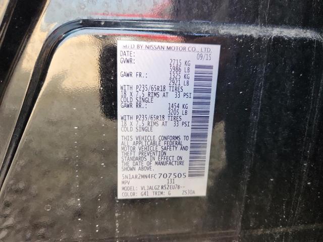 5N1AR2MN4FC707505 - 2015 NISSAN PATHFINDER S BLACK photo 13