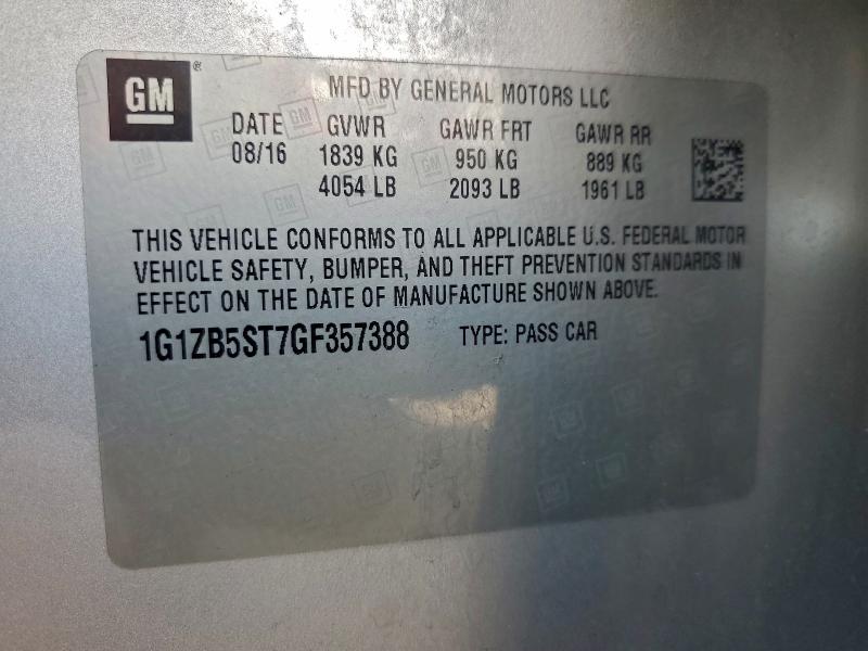 1G1ZB5ST7GF357388 - 2016 CHEVROLET MALIBU LS SILVER photo 12