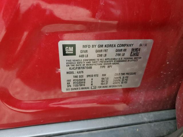 KL4CJFSB7EB715486 - 2014 BUICK ENCORE CONVENIENCE ბურგუნდია ფოტო 13