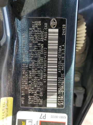 4T1BF1FK8CU143972 - 2012 TOYOTA CAMRY BASE GRAY photo 13