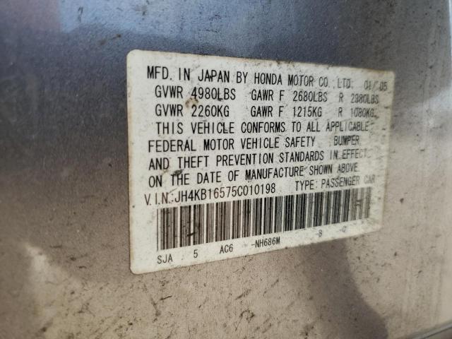 JH4KB16575C010198 - 2005 ACURA RL GRAY photo 12