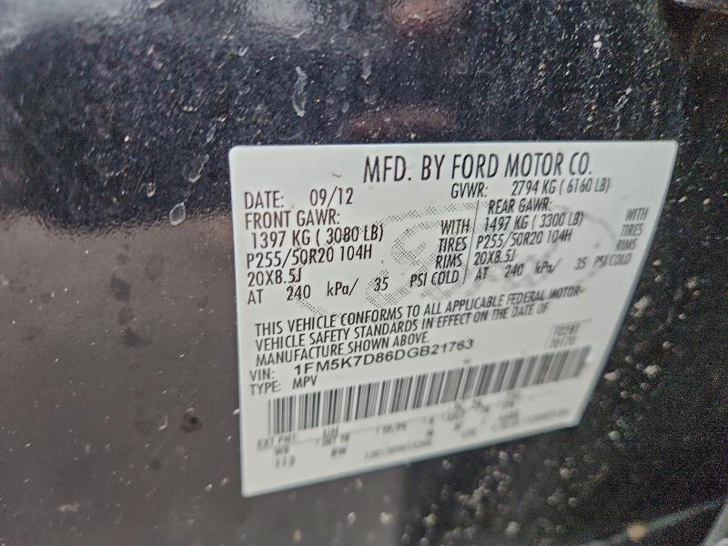 1FM5K7D86DGB21763 - 2013 FORD EXPLORER XLT BLACK photo 13