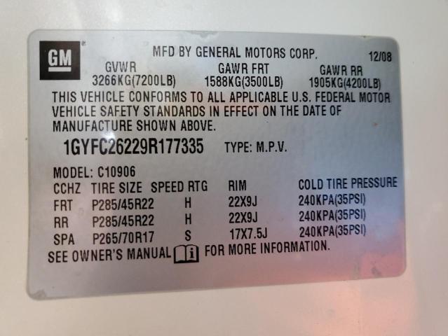 1GYFC26229R177335 - 2009 CADILLAC ESCALADE ESV LUXURY Beyaz fotoğraf 13