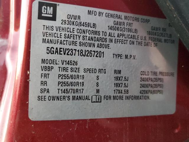 5GAEV23718J267201 - 2008 BUICK ENCLAVE CXL BURGUNDY photo 13