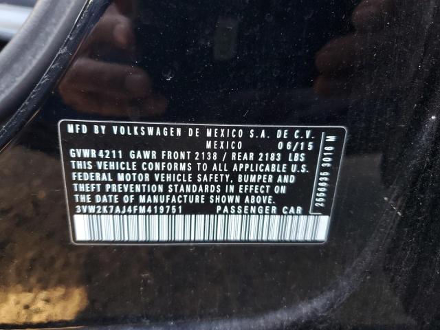 3VW2K7AJ4FM419751 - 2015 VOLKSWAGEN JETTA BASE შავი ფოტო 12