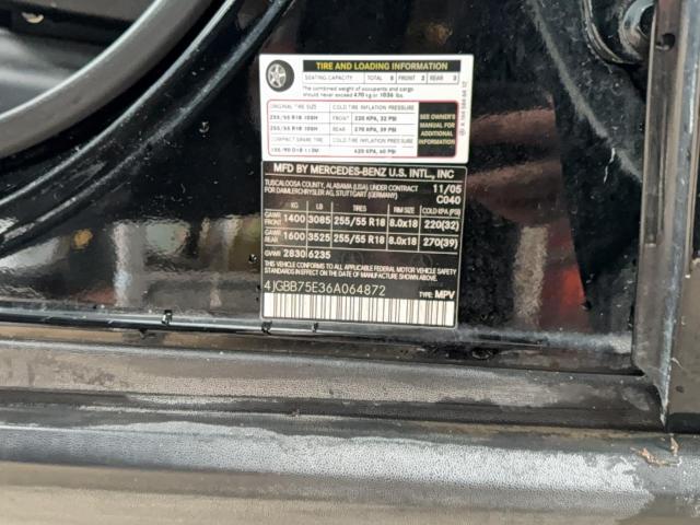 4JGBB75E36A064872 - 2006 MERCEDES-BENZ ML 500 BLACK photo 10