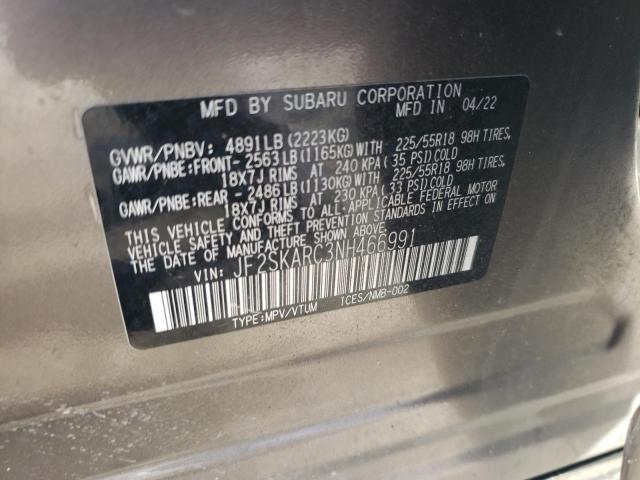 JF2SKARC3NH466991 - 2022 SUBARU FORESTER TOURING GRAY photo 14