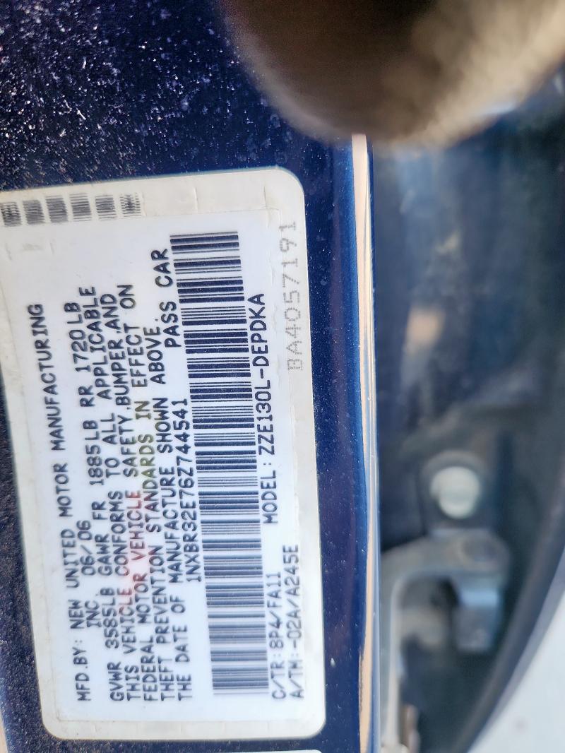 1NXBR32E76Z744541 - 2006 TOYOTA COROLLA CE BLUE photo 12