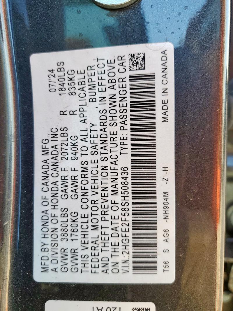 2HGFE2F58SH508436 - 2025 HONDA CIVIC SPORT 灰色 照片 12